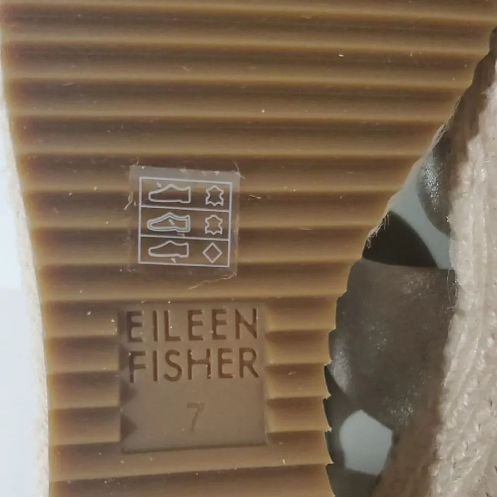 Eileen Fisher Willow Metallic Gold Platform Wedge Espadrille Sandals Women's 7